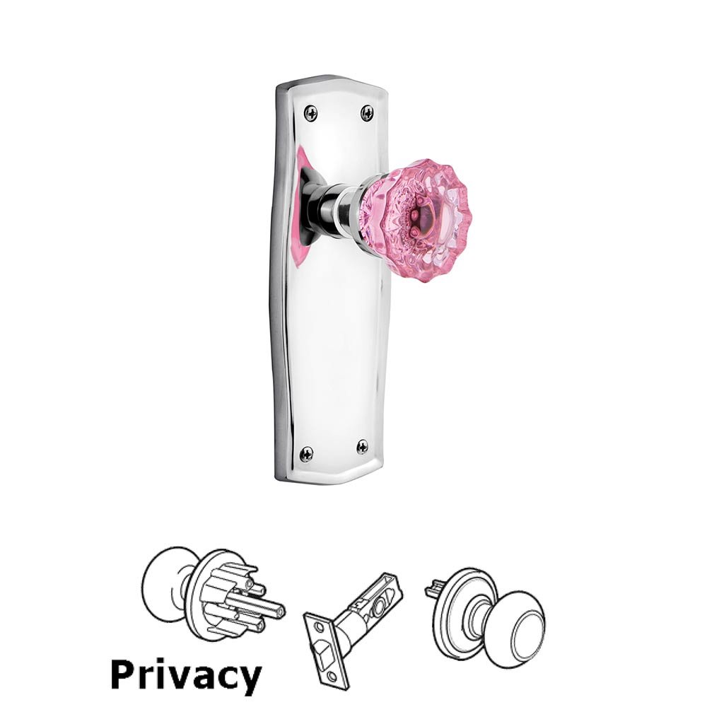Nostalgic Warehouse - Privacy - Prairie Plate Crystal Pink Glass Door Knob in Bright Chrome