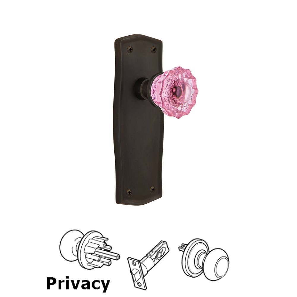 Nostalgic Warehouse - Privacy - Prairie Plate Crystal Pink Glass Door Knob in Oil-Rubbed Bronze