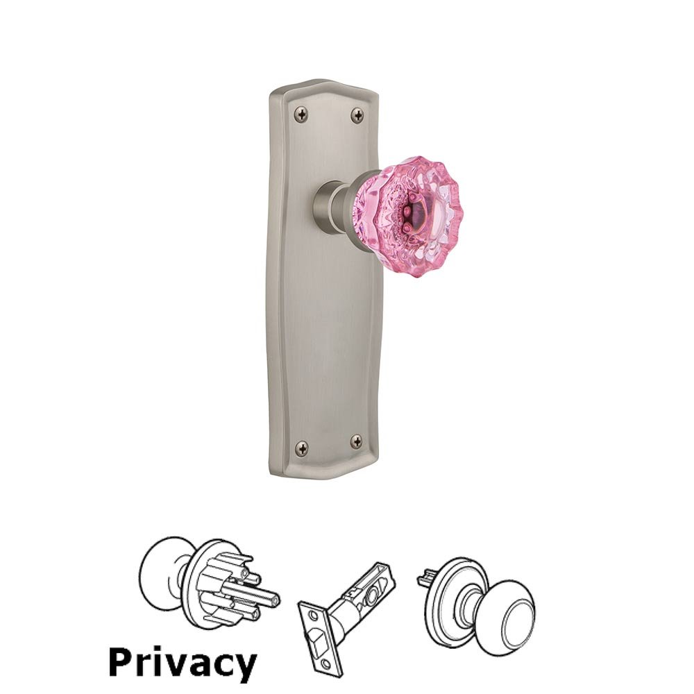 Nostalgic Warehouse - Privacy - Prairie Plate Crystal Pink Glass Door Knob in Satin Nickel