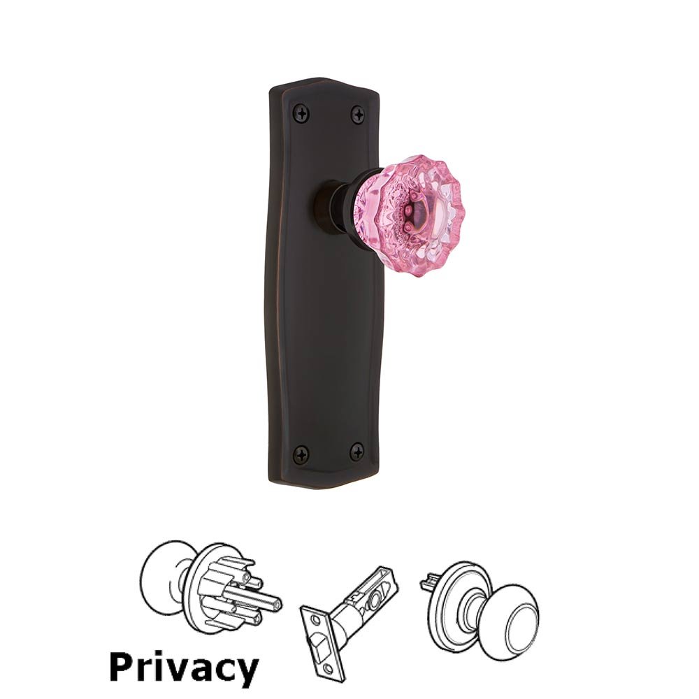 Nostalgic Warehouse - Privacy - Prairie Plate Crystal Pink Glass Door Knob in Timeless Bronze