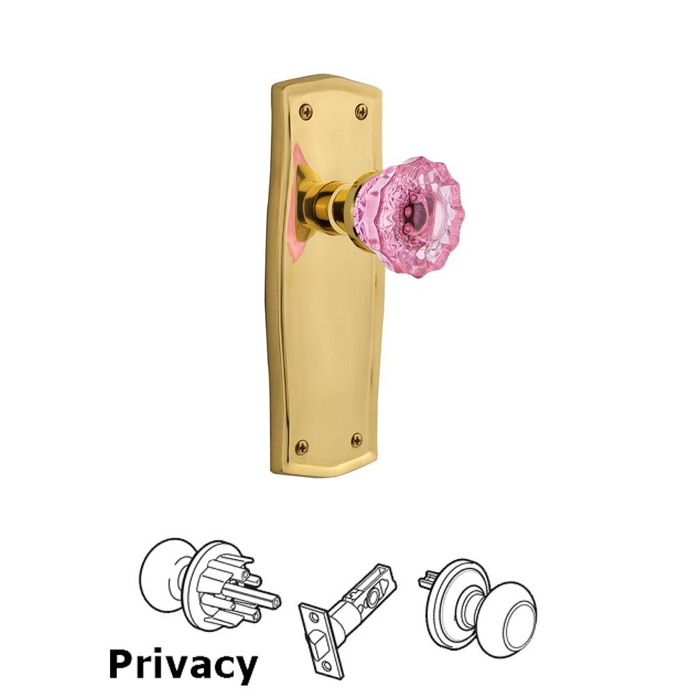 Nostalgic Warehouse - Privacy - Prairie Plate Crystal Pink Glass Door Knob in Unlaquered Brass
