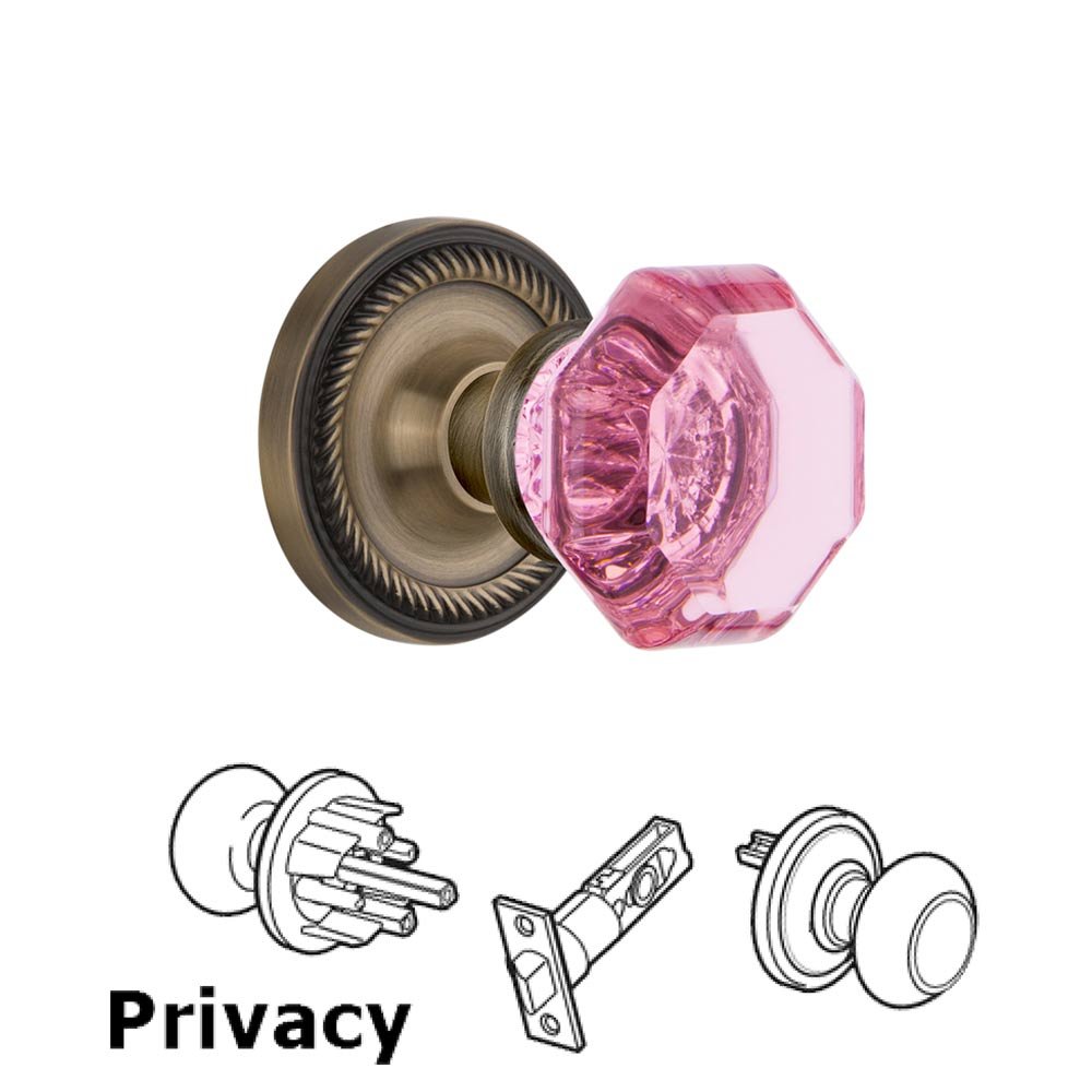 Nostalgic Warehouse - Privacy - Rope Rose Waldorf Pink Door Knob in Satin Nickel