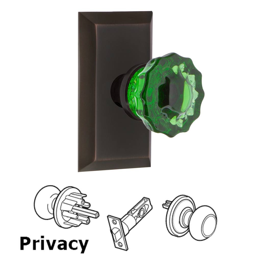 Nostalgic Warehouse - Privacy - Studio Plate Crystal Emerald Glass Door Knob in Timeless Bronze