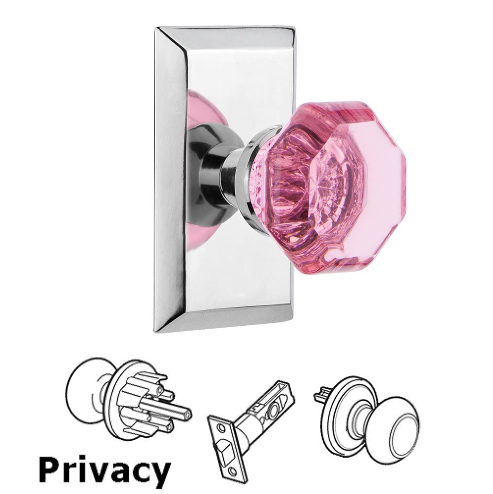 Nostalgic Warehouse - Privacy - Studio Plate Waldorf Pink Door Knob in Bright Chrome
