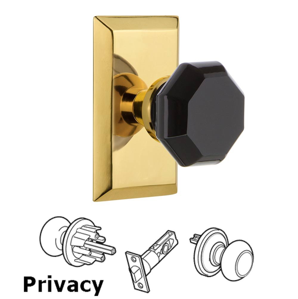 Nostalgic Warehouse - Privacy - Studio Plate Waldorf Black Door Knob in Polished Brass