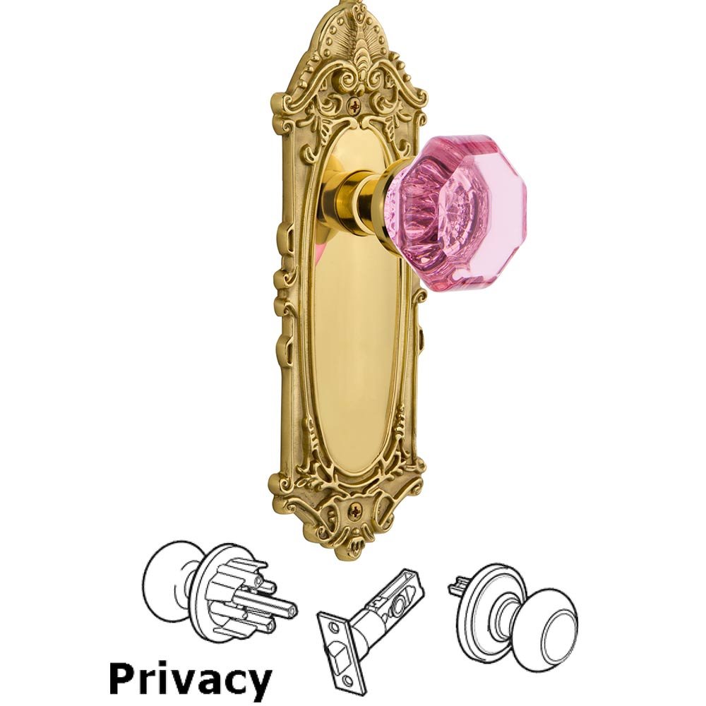 Nostalgic Warehouse - Privacy - Victorian Plate Waldorf Pink Door Knob in Unlaquered Brass