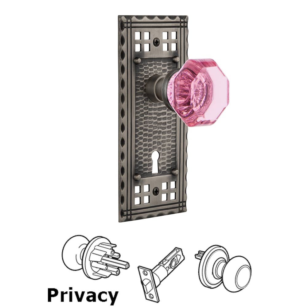 Nostalgic Warehouse - Privacy - Craftsman Plate with Keyhole Waldorf Pink Door Knob in Antique Pewter