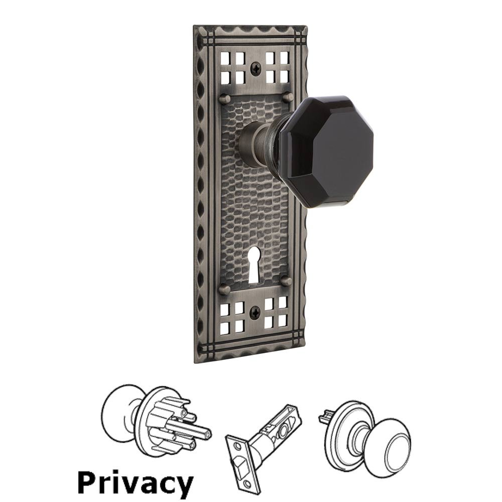 Nostalgic Warehouse - Privacy - Craftsman Plate with Keyhole Waldorf Black Door Knob in Antique Pewter
