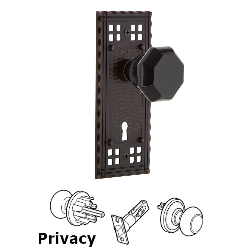 Nostalgic Warehouse - Privacy - Craftsman Plate with Keyhole Waldorf Black Door Knob in Timeless Bronze