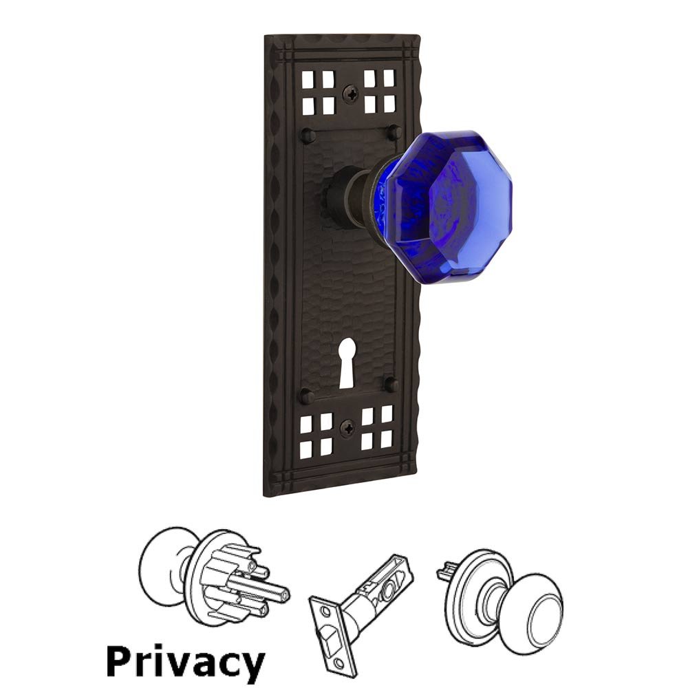 Nostalgic Warehouse - Privacy - Craftsman Plate with Keyhole Waldorf Cobalt Door Knob in Oil-Rubbed Bronze
