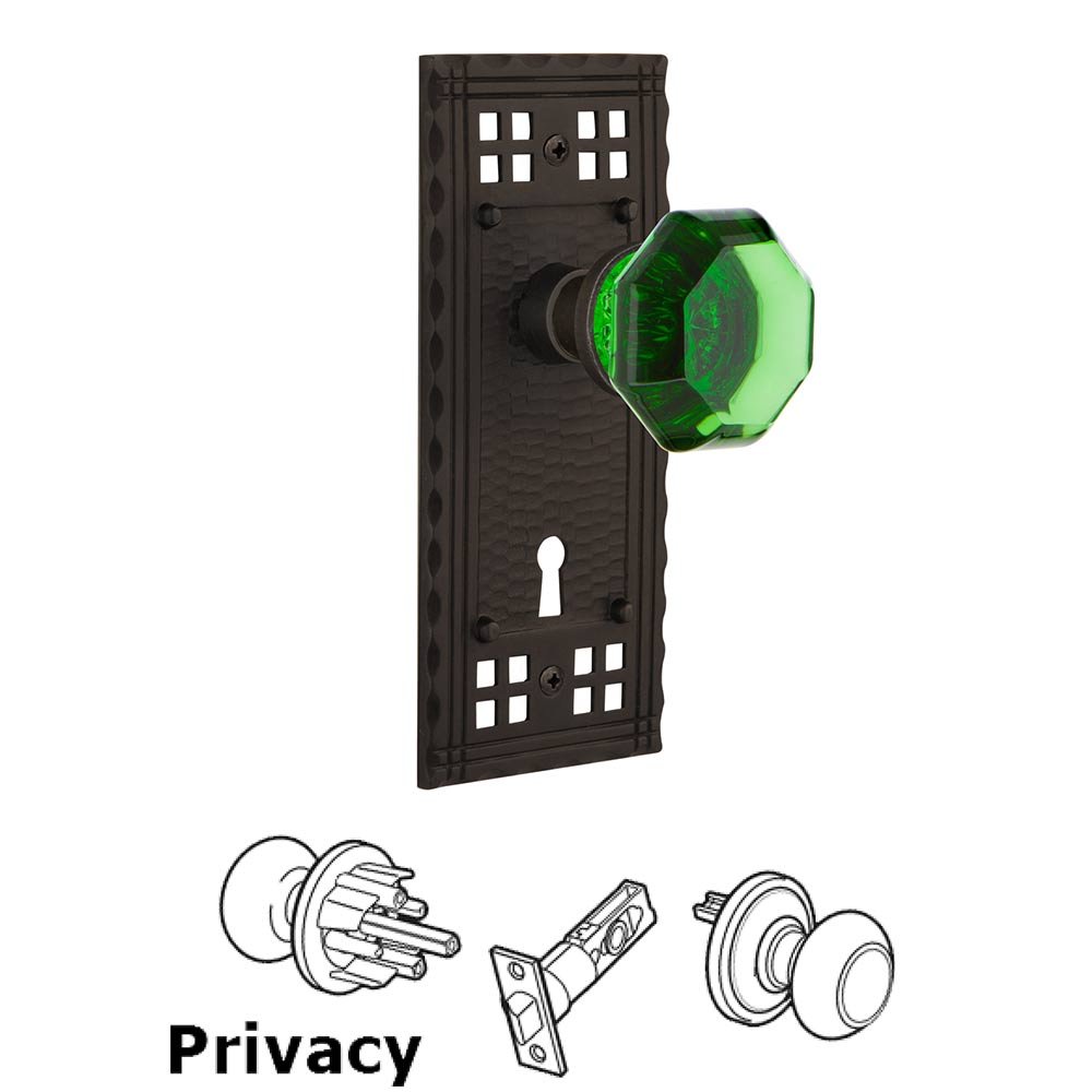 Nostalgic Warehouse - Privacy - Craftsman Plate with Keyhole Waldorf Emerald Door Knob in Oil-Rubbed Bronze