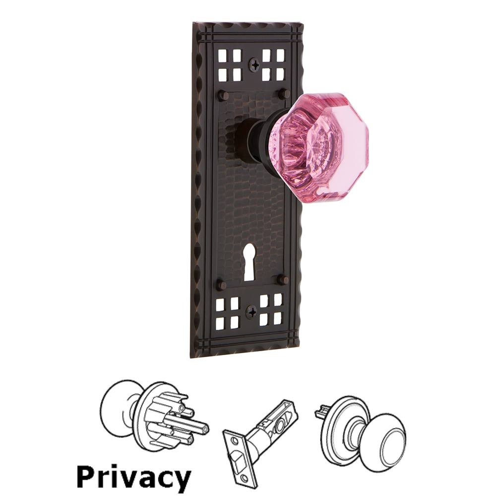 Nostalgic Warehouse - Privacy - Craftsman Plate with Keyhole Waldorf Pink Door Knob in Timeless Bronze