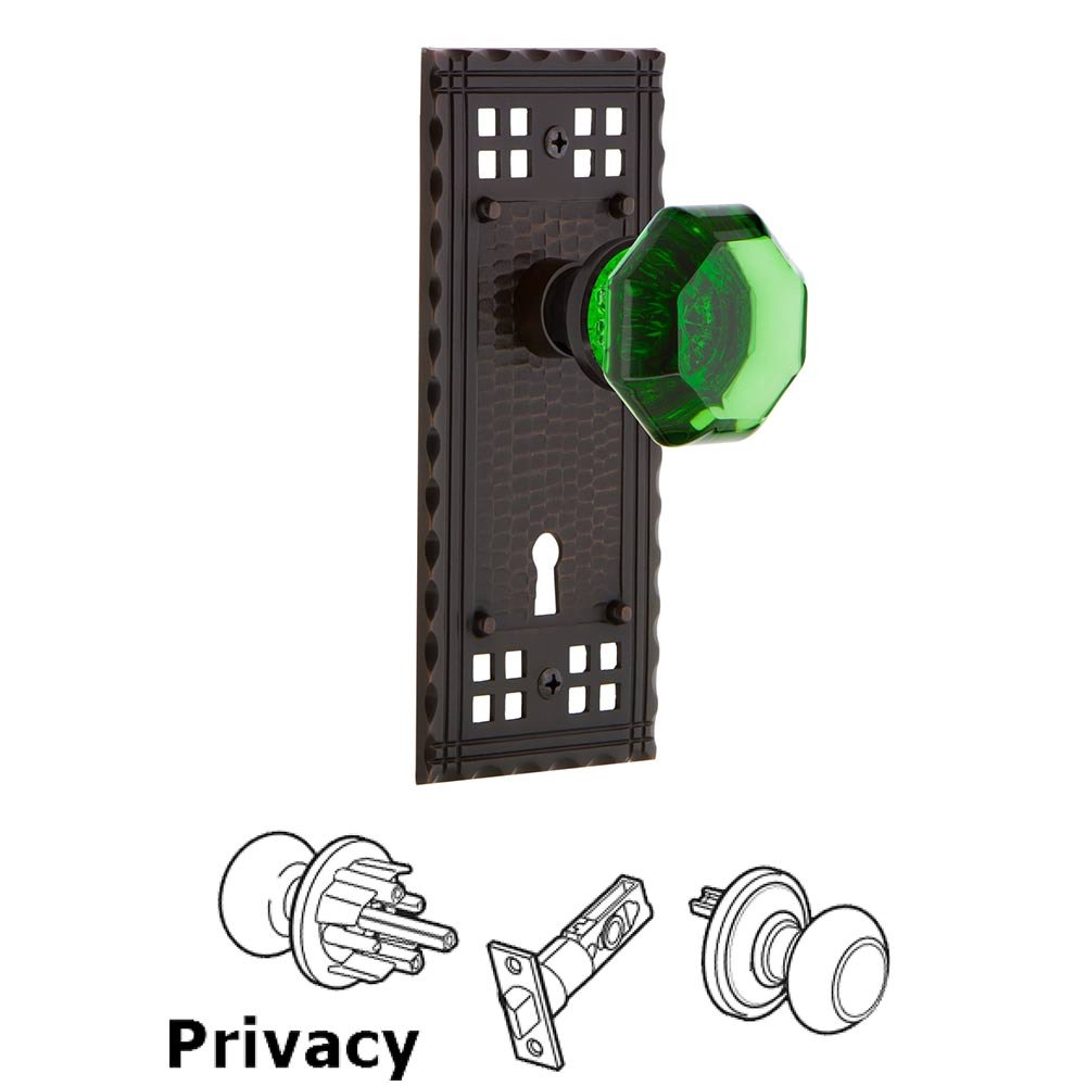 Nostalgic Warehouse - Privacy - Craftsman Plate with Keyhole Waldorf Emerald Door Knob in Timeless Bronze
