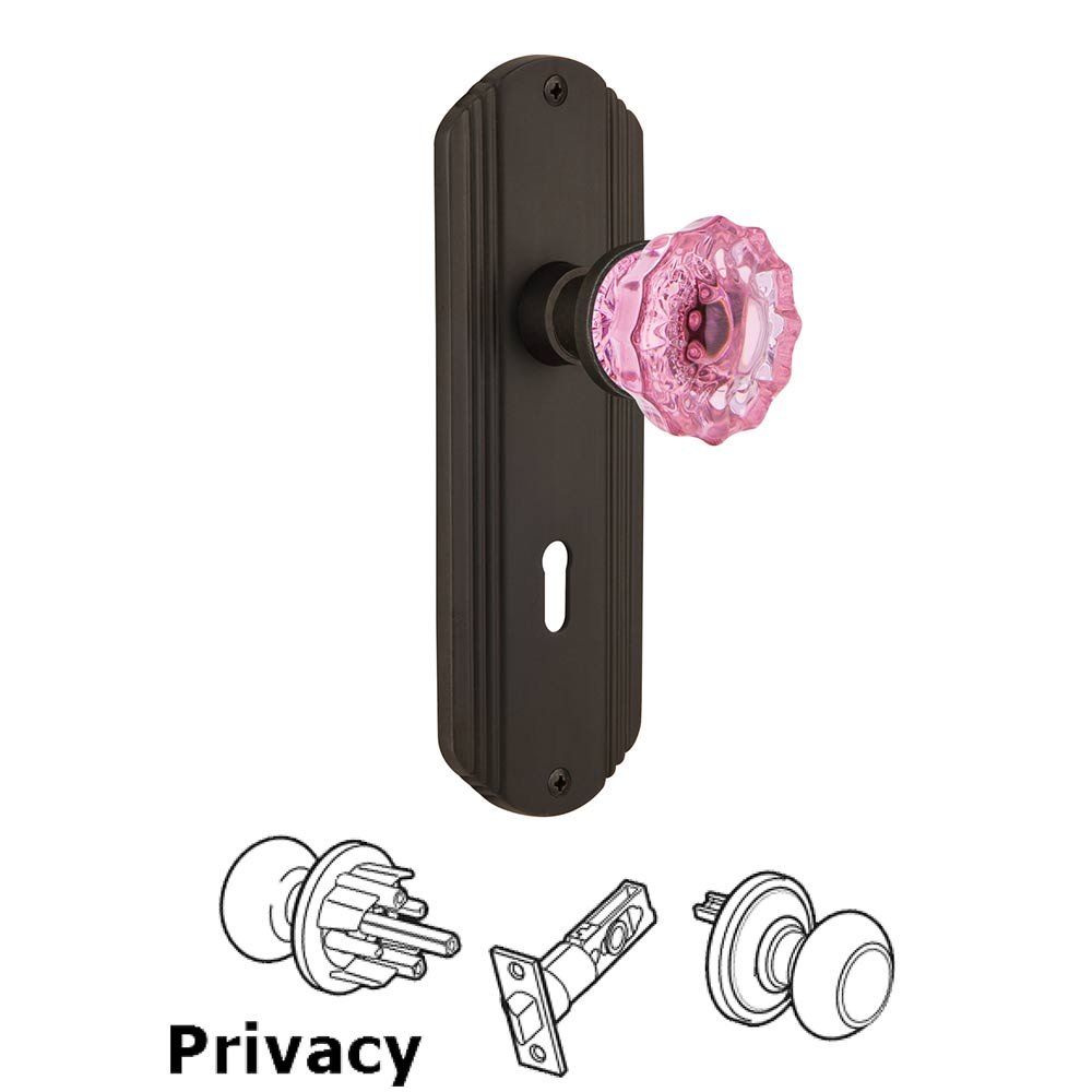 Nostalgic Warehouse - Privacy - Deco Plate with Keyhole Crystal Pink Glass Door Knob in Oil-Rubbed Bronze