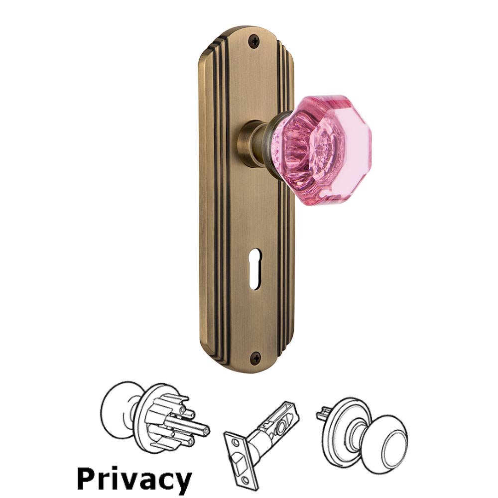 Nostalgic Warehouse - Privacy - Deco Plate with Keyhole Waldorf Pink Door Knob in Antique Brass