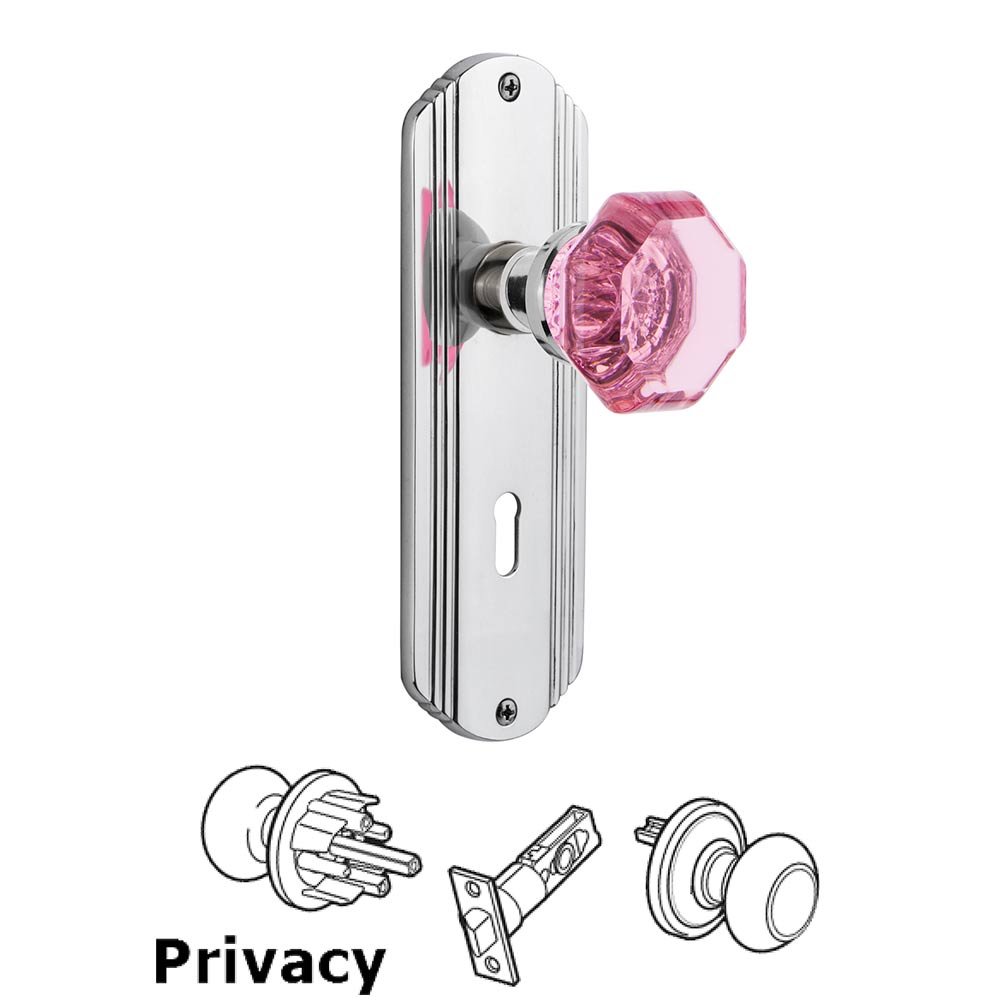 Nostalgic Warehouse - Privacy - Deco Plate with Keyhole Waldorf Pink Door Knob in Bright Chrome