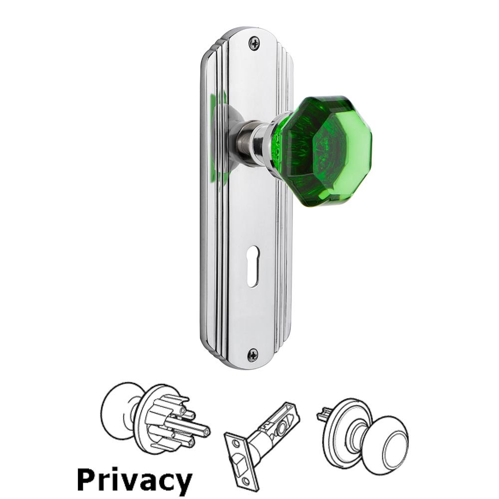 Nostalgic Warehouse - Privacy - Deco Plate with Keyhole Waldorf Emerald Door Knob in Bright Chrome