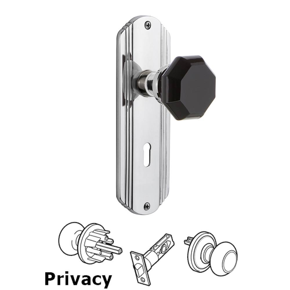Nostalgic Warehouse - Privacy - Deco Plate with Keyhole Waldorf Black Door Knob in Bright Chrome
