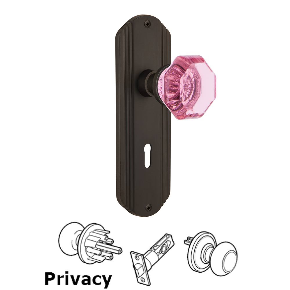 Nostalgic Warehouse - Privacy - Deco Plate with Keyhole Waldorf Pink Door Knob in Oil-Rubbed Bronze