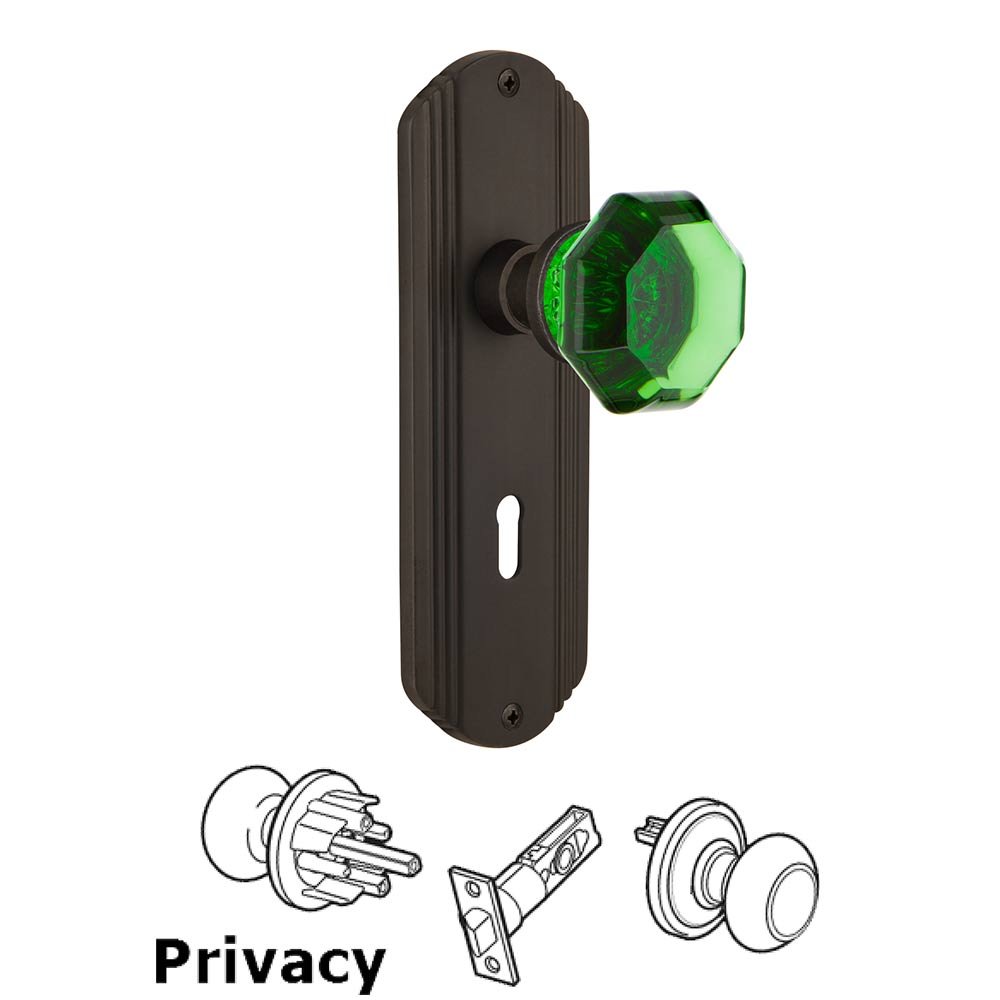 Nostalgic Warehouse - Privacy - Deco Plate with Keyhole Waldorf Emerald Door Knob in Oil-Rubbed Bronze