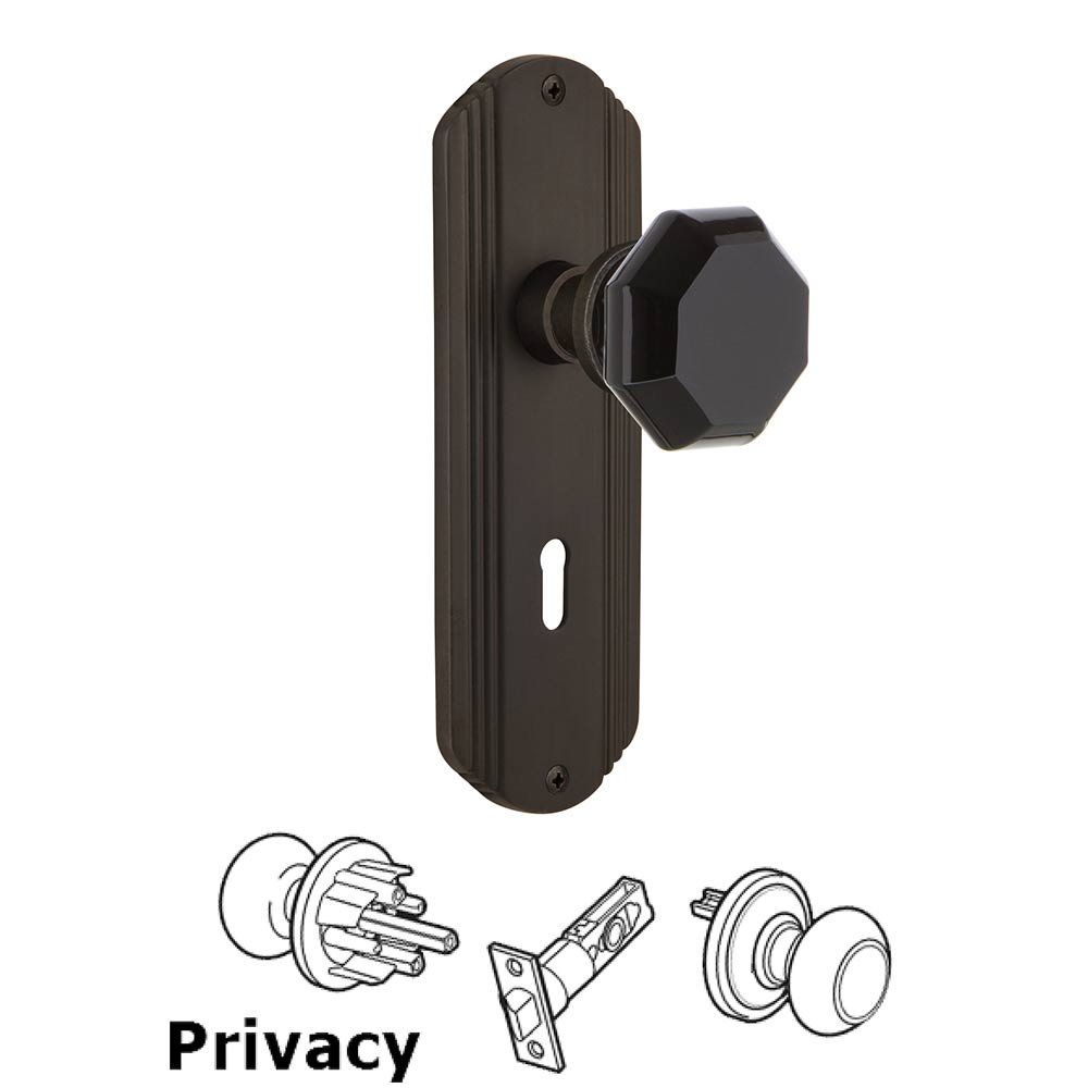 Nostalgic Warehouse - Privacy - Deco Plate with Keyhole Waldorf Black Door Knob in Oil-Rubbed Bronze