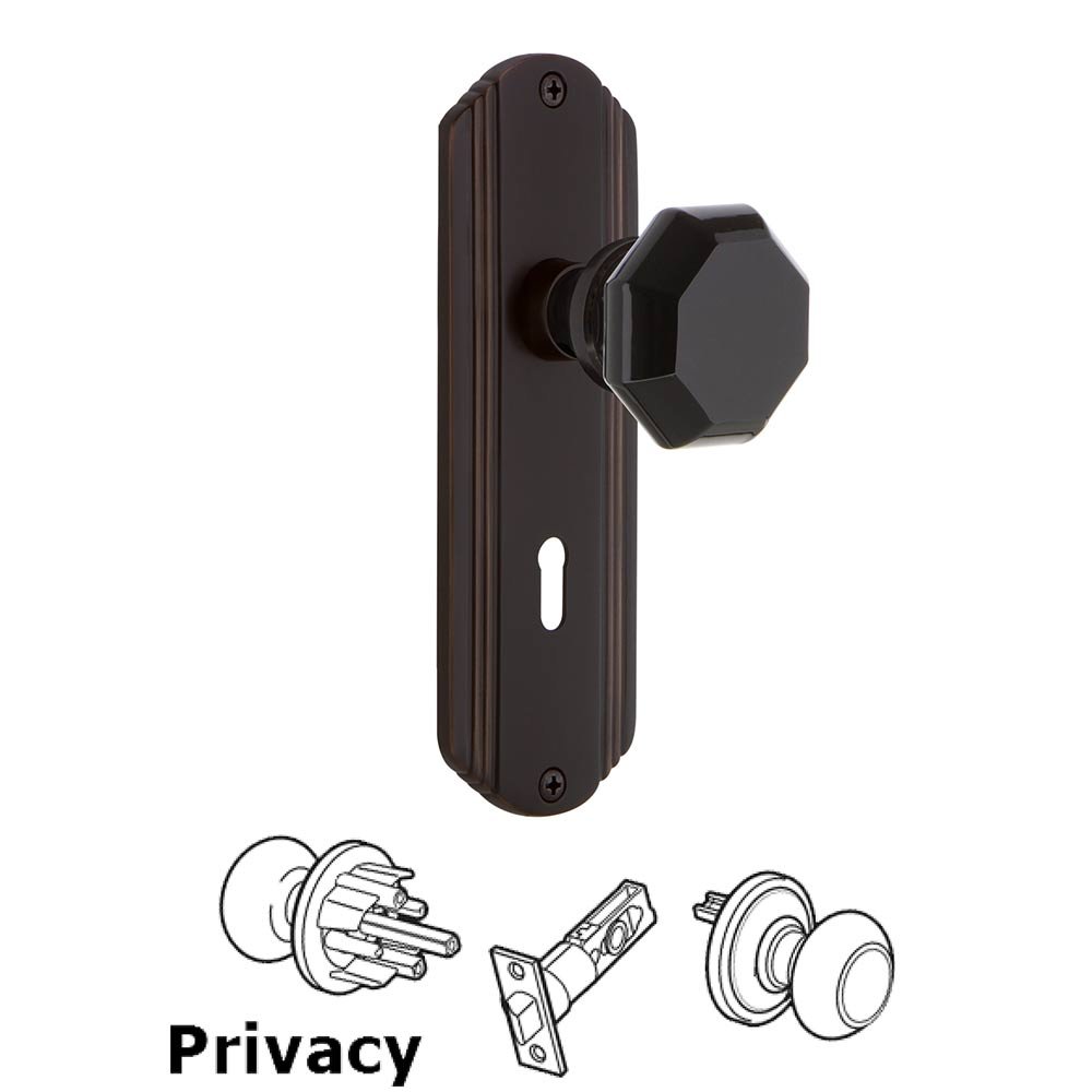 Nostalgic Warehouse - Privacy - Deco Plate with Keyhole Waldorf Black Door Knob in Timeless Bronze