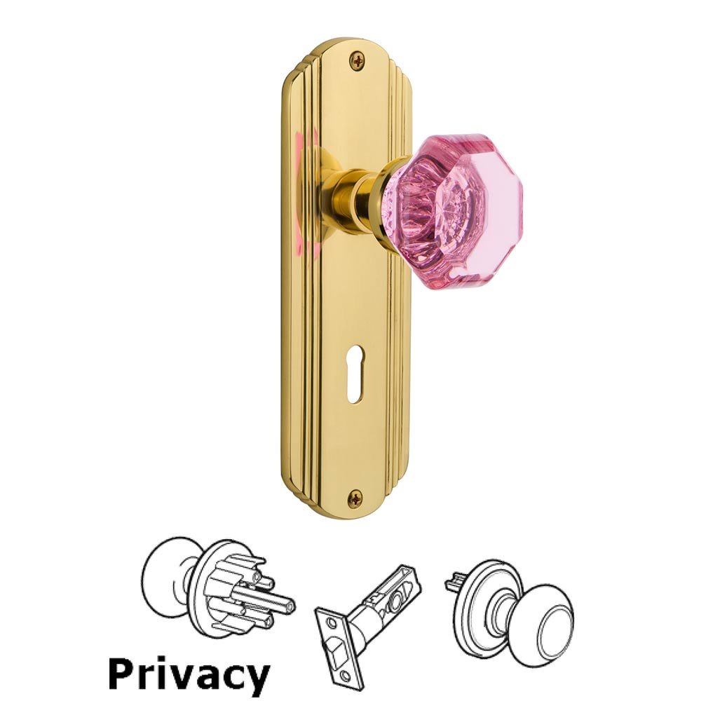 Nostalgic Warehouse - Privacy - Deco Plate with Keyhole Waldorf Pink Door Knob in Polished Brass