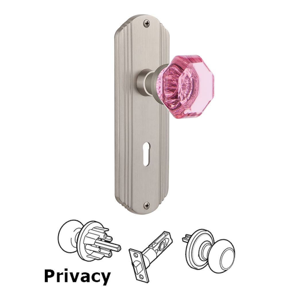 Nostalgic Warehouse - Privacy - Deco Plate with Keyhole Waldorf Pink Door Knob in Satin Nickel