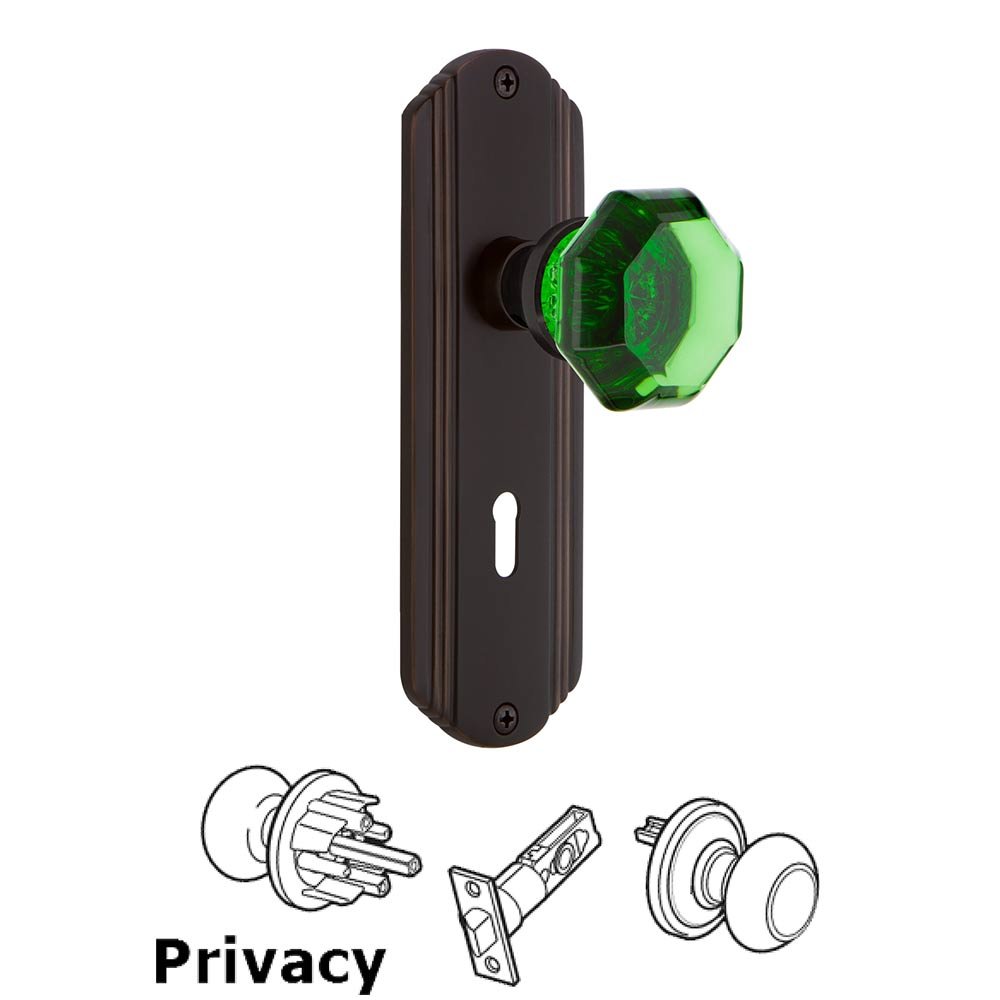Nostalgic Warehouse - Privacy - Deco Plate with Keyhole Waldorf Emerald Door Knob in Timeless Bronze