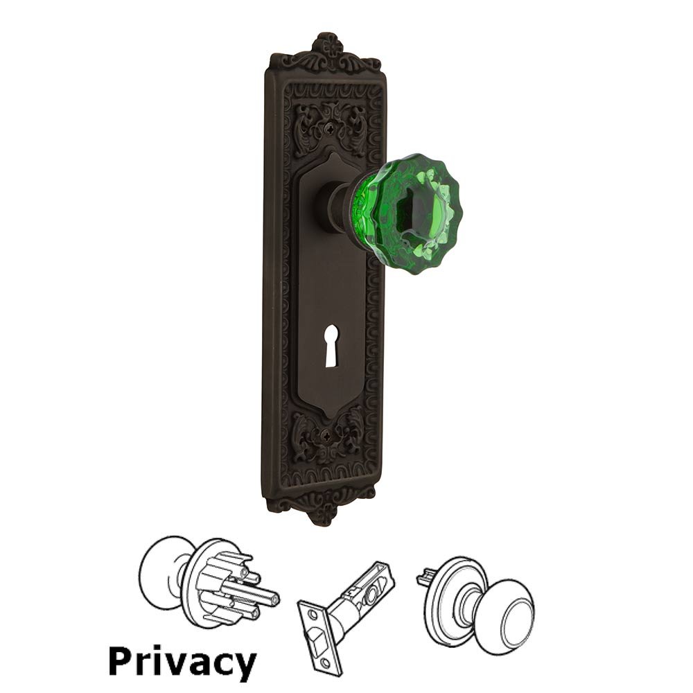 Nostalgic Warehouse - Privacy - Egg & Dart Plate with Keyhole Crystal Emerald Glass Door Knob in Oil-Rubbed Bronze