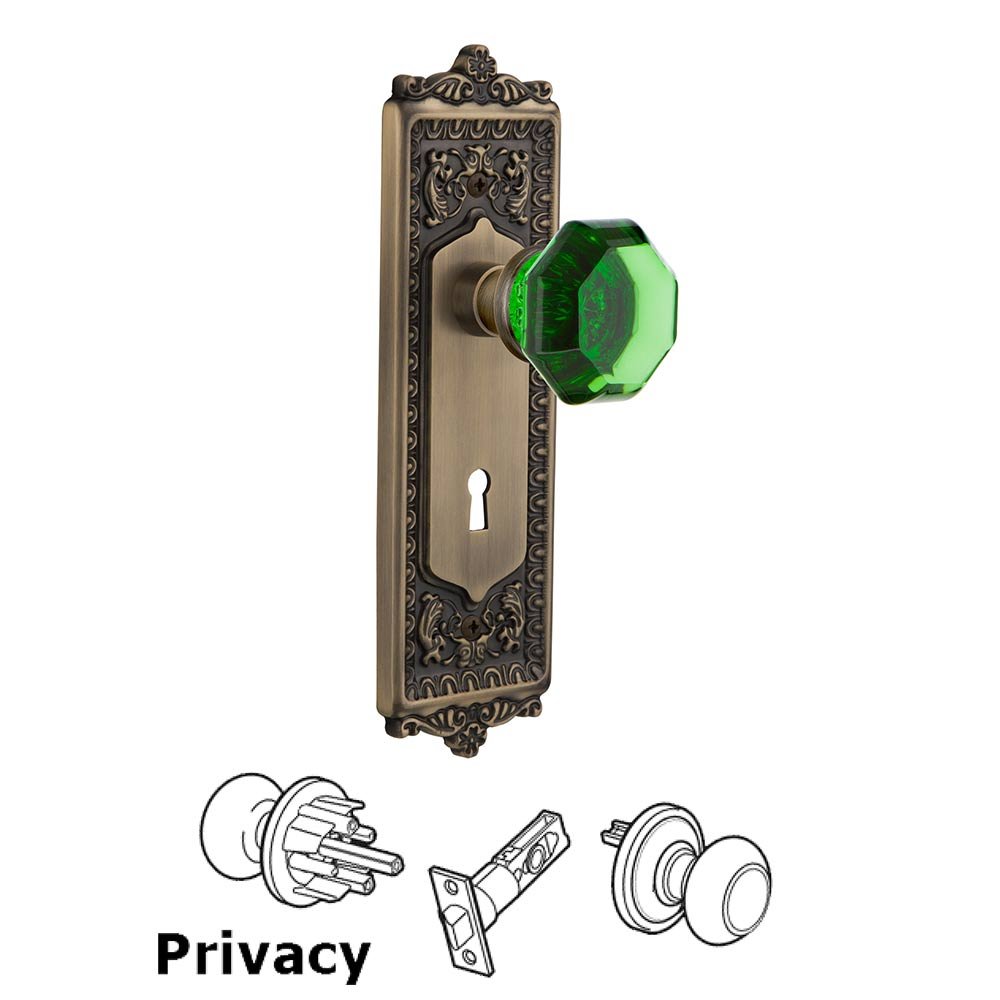 Nostalgic Warehouse - Privacy - Egg & Dart Plate with Keyhole Waldorf Emerald Door Knob in Antique Brass