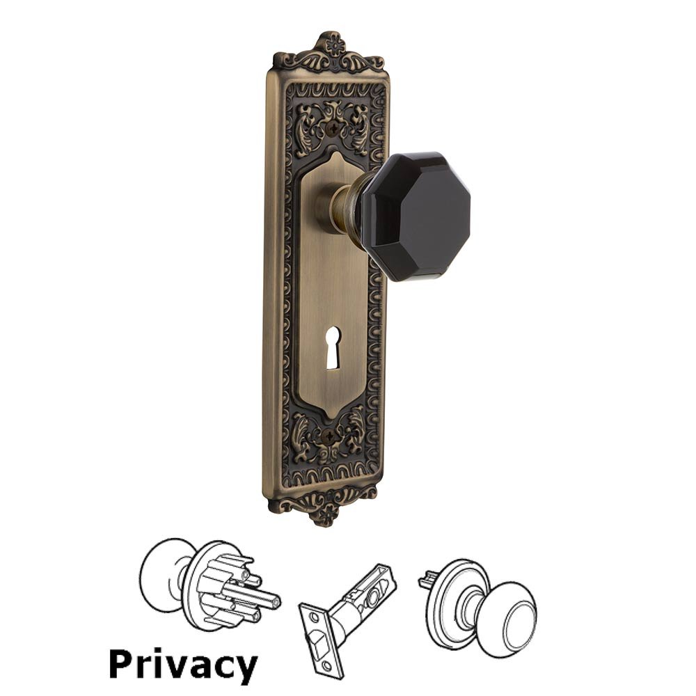 Nostalgic Warehouse - Privacy - Egg & Dart Plate with Keyhole Waldorf Black Door Knob in Antique Brass