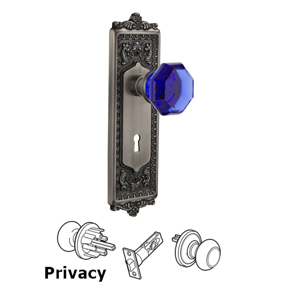 Nostalgic Warehouse - Privacy - Egg & Dart Plate with Keyhole Waldorf Cobalt Door Knob in Antique Pewter
