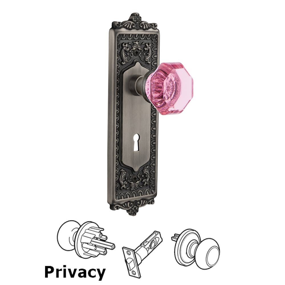Nostalgic Warehouse - Privacy - Egg & Dart Plate with Keyhole Waldorf Pink Door Knob in Antique Pewter