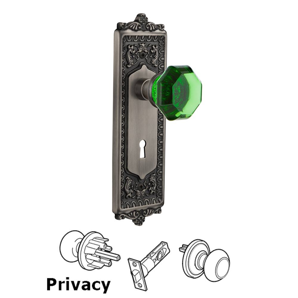 Nostalgic Warehouse - Privacy - Egg & Dart Plate with Keyhole Waldorf Emerald Door Knob in Antique Pewter