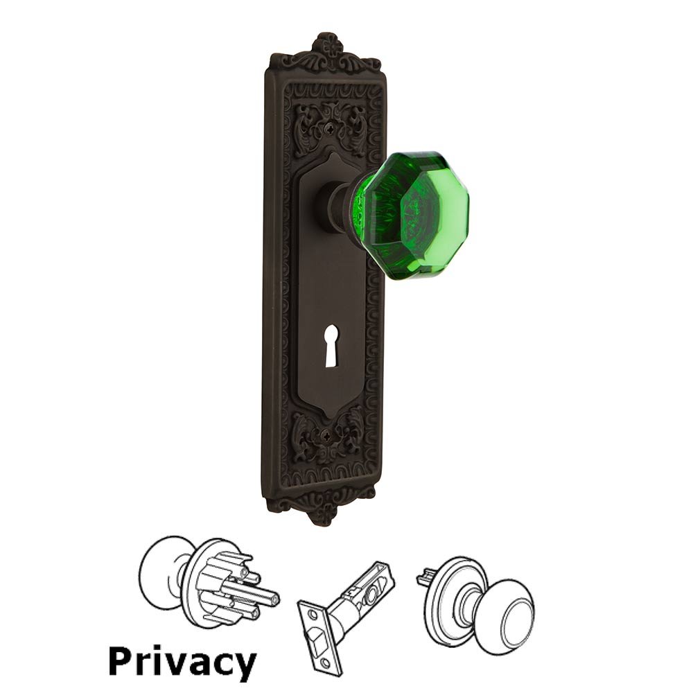 Nostalgic Warehouse - Privacy - Egg & Dart Plate with Keyhole Waldorf Emerald Door Knob in Oil-Rubbed Bronze