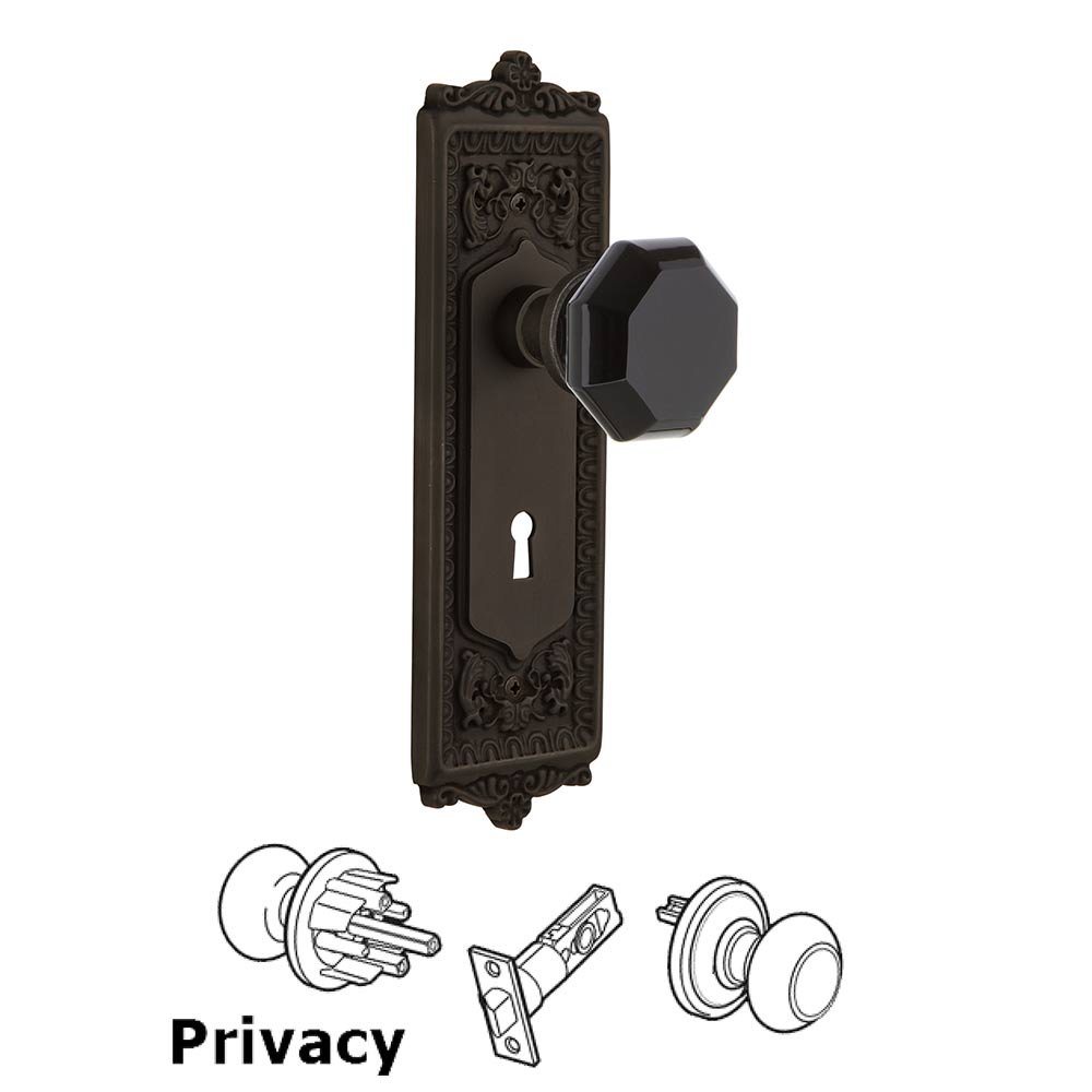 Nostalgic Warehouse - Privacy - Egg & Dart Plate with Keyhole Waldorf Black Door Knob in Oil-Rubbed Bronze