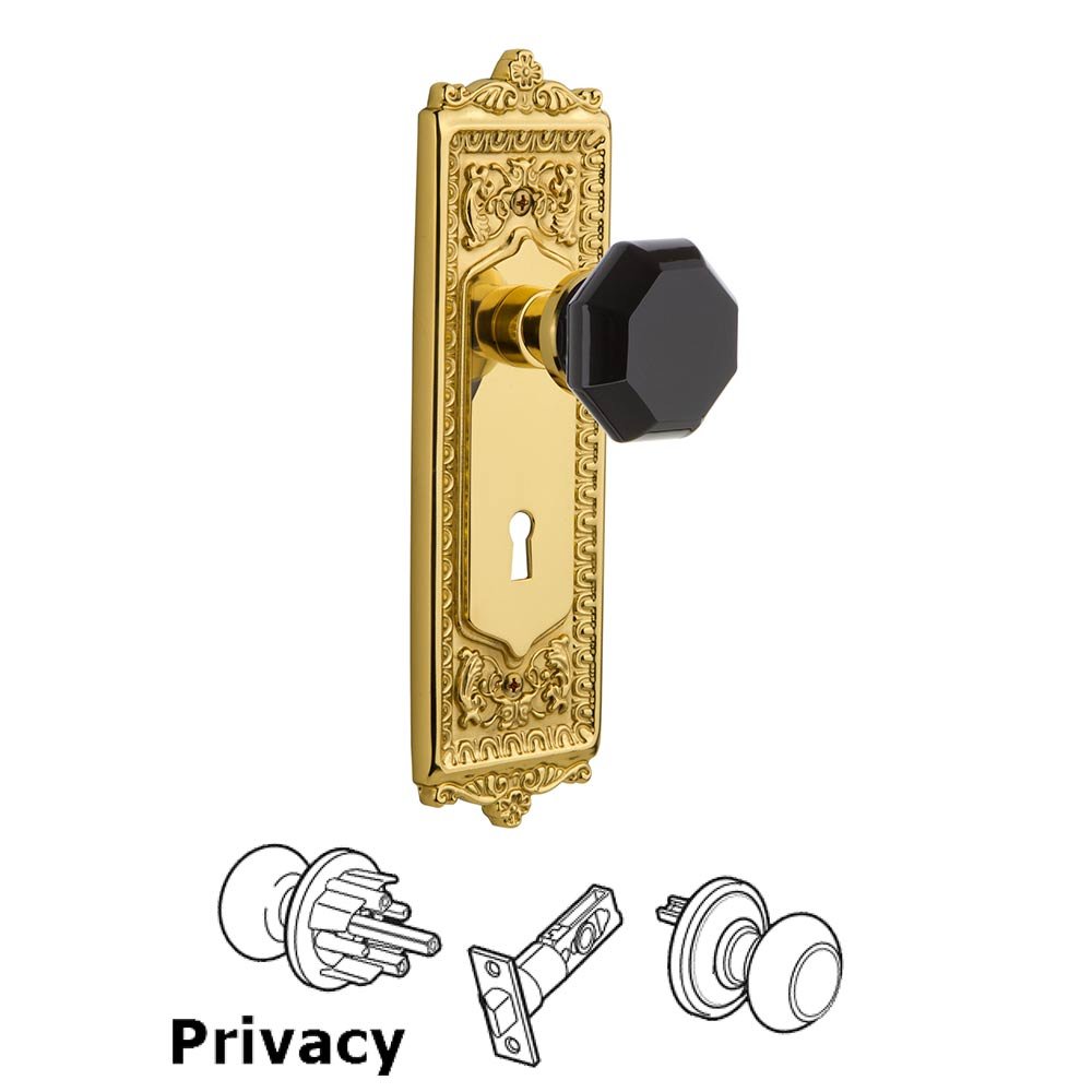 Nostalgic Warehouse - Privacy - Egg & Dart Plate with Keyhole Waldorf Black Door Knob in Polished Brass