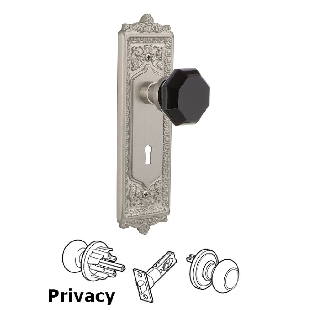 Nostalgic Warehouse - Privacy - Egg & Dart Plate with Keyhole Waldorf Black Door Knob in Satin Nickel