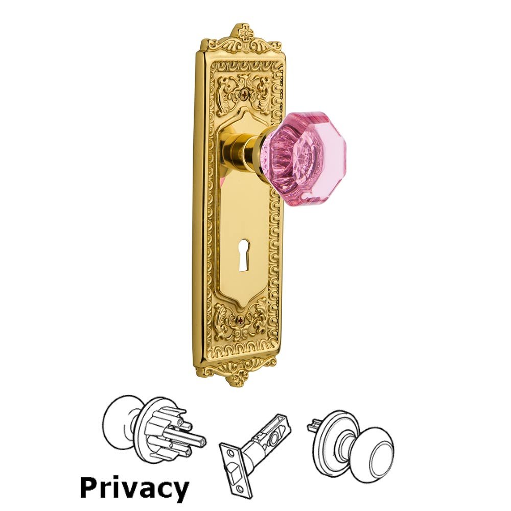 Nostalgic Warehouse - Privacy - Egg & Dart Plate with Keyhole Waldorf Pink Door Knob in Polished Brass