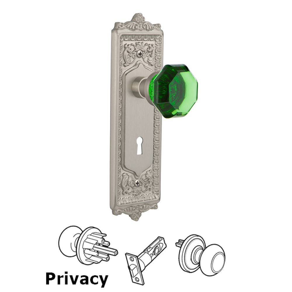 Nostalgic Warehouse - Privacy - Egg & Dart Plate with Keyhole Waldorf Emerald Door Knob in Satin Nickel