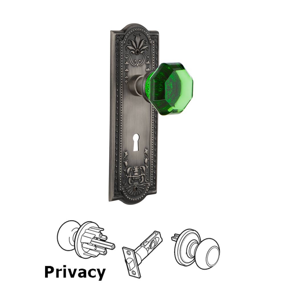 Nostalgic Warehouse - Privacy - Meadows Plate with Keyhole Waldorf Emerald Door Knob in Antique Pewter