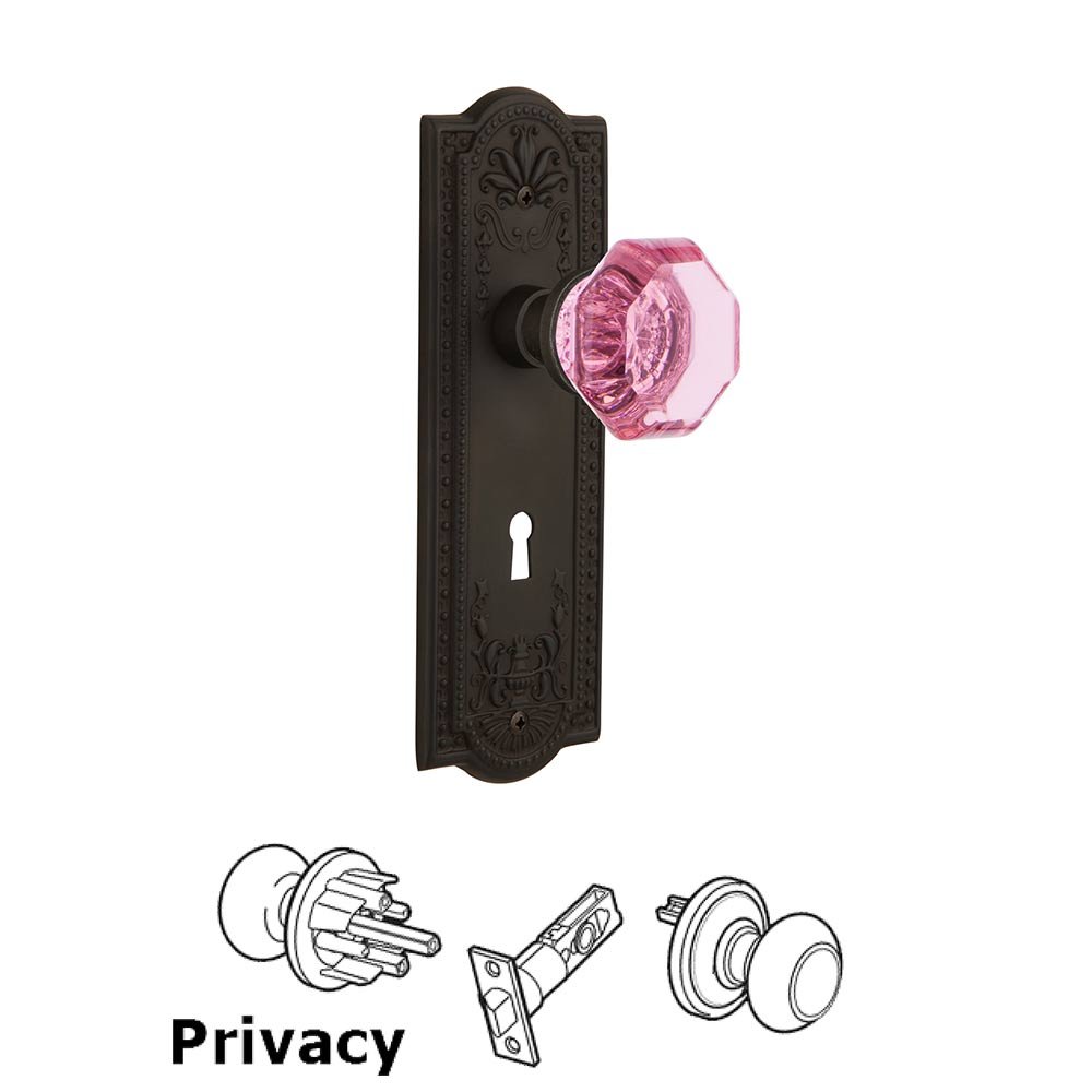 Nostalgic Warehouse - Privacy - Meadows Plate with Keyhole Waldorf Pink Door Knob in Oil-Rubbed Bronze