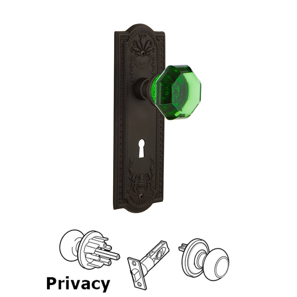 Nostalgic Warehouse - Privacy - Meadows Plate with Keyhole Waldorf Emerald Door Knob in Oil-Rubbed Bronze