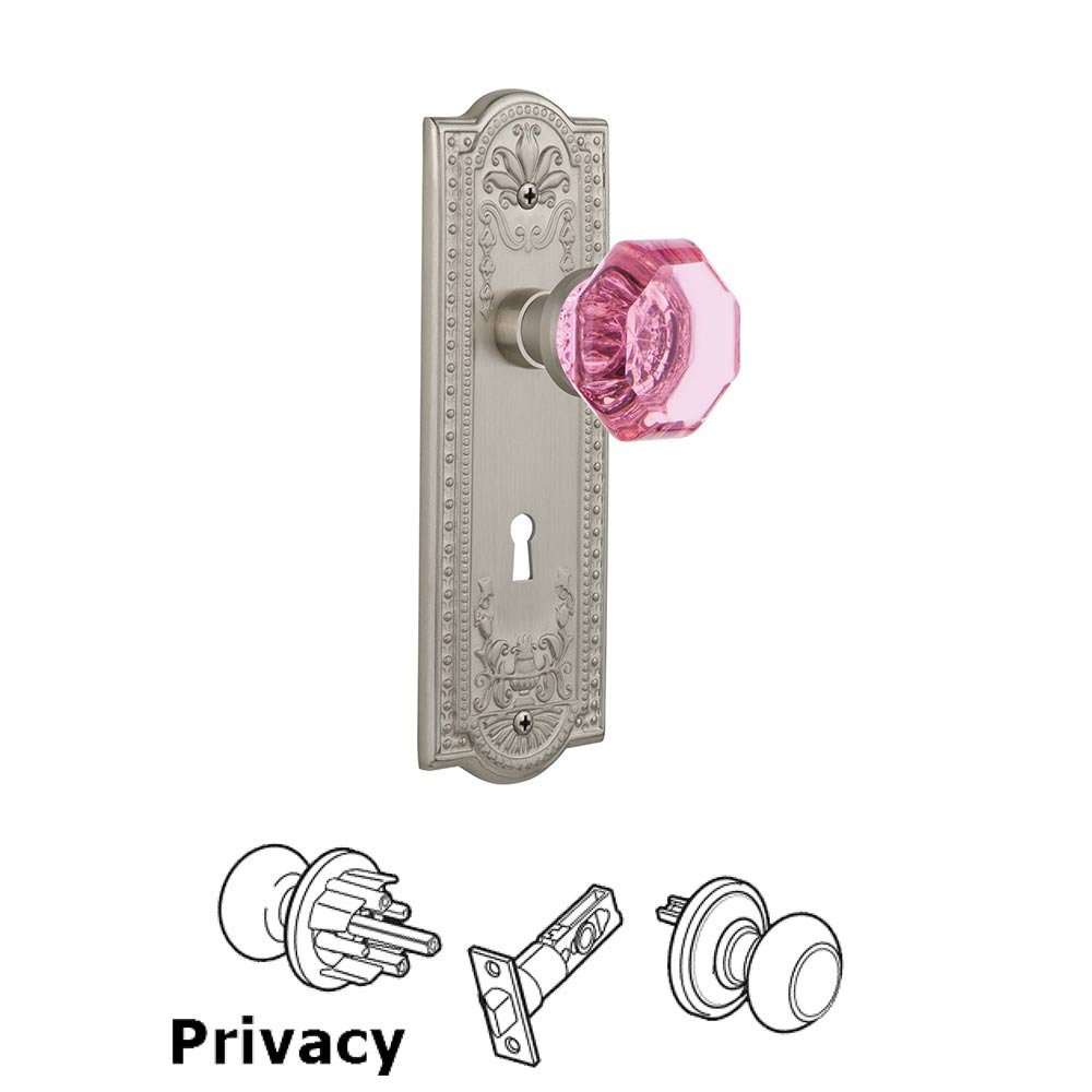 Nostalgic Warehouse - Privacy - Meadows Plate with Keyhole Waldorf Pink Door Knob in Satin Nickel