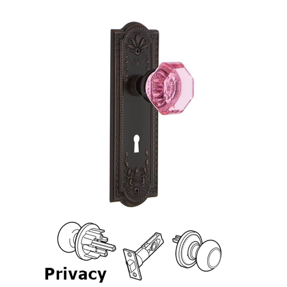 Nostalgic Warehouse - Privacy - Meadows Plate with Keyhole Waldorf Pink Door Knob in Timeless Bronze