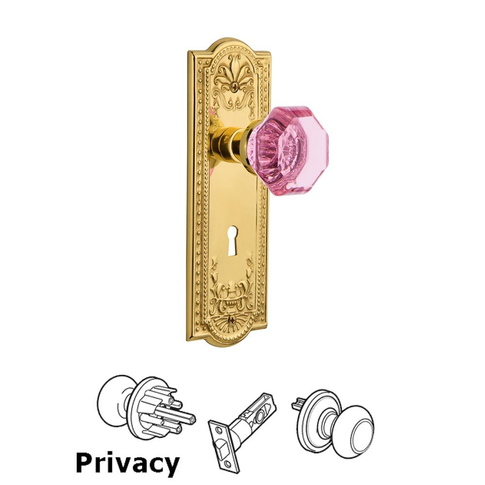 Nostalgic Warehouse - Privacy - Meadows Plate with Keyhole Waldorf Pink Door Knob in Unlaquered Brass