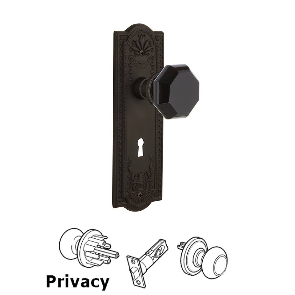 Nostalgic Warehouse - Privacy - Meadows Plate with Keyhole Waldorf Black Door Knob in Oil-Rubbed Bronze
