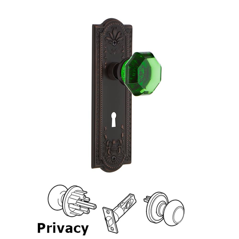 Nostalgic Warehouse - Privacy - Meadows Plate with Keyhole Waldorf Emerald Door Knob in Timeless Bronze