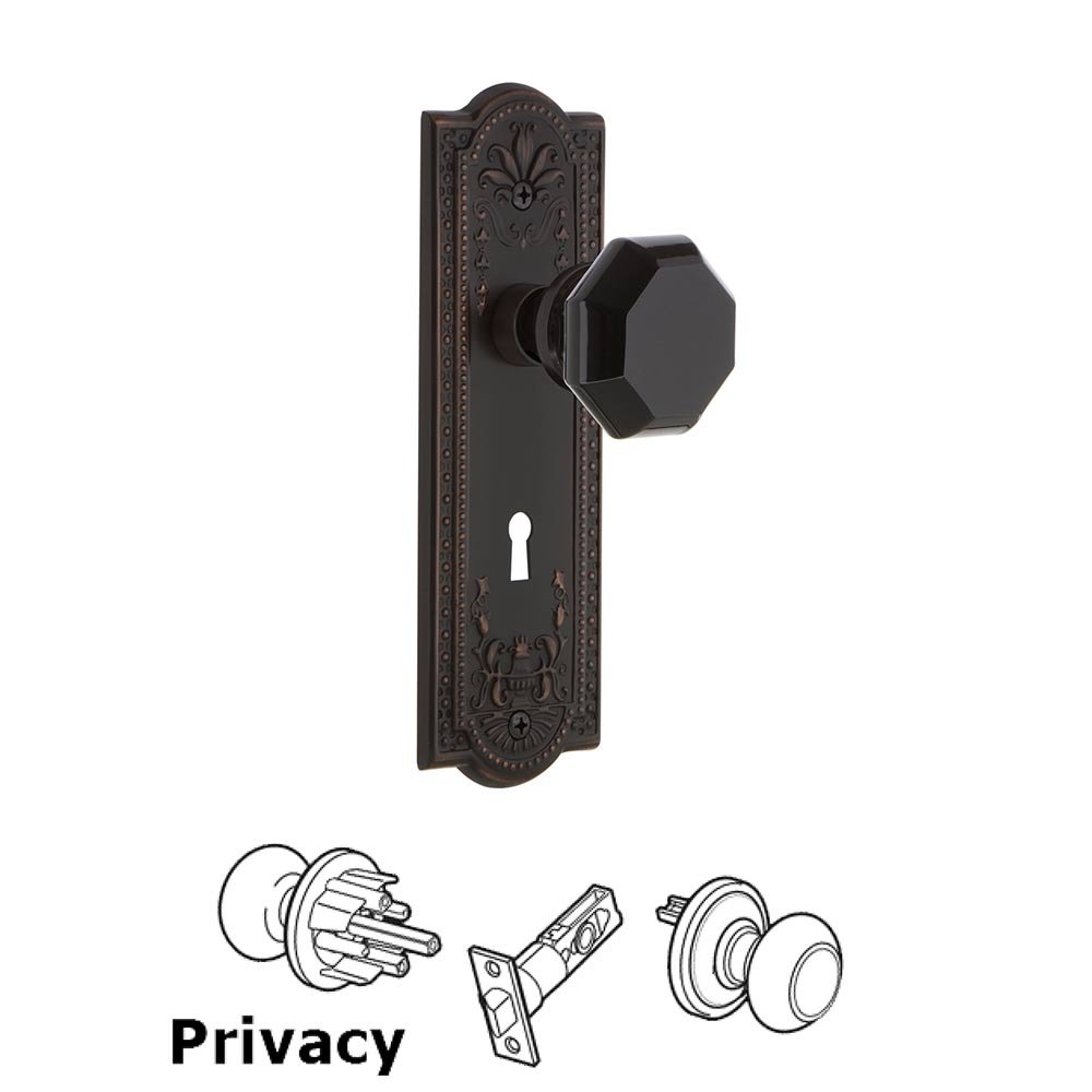 Nostalgic Warehouse - Privacy - Meadows Plate with Keyhole Waldorf Black Door Knob in Timeless Bronze